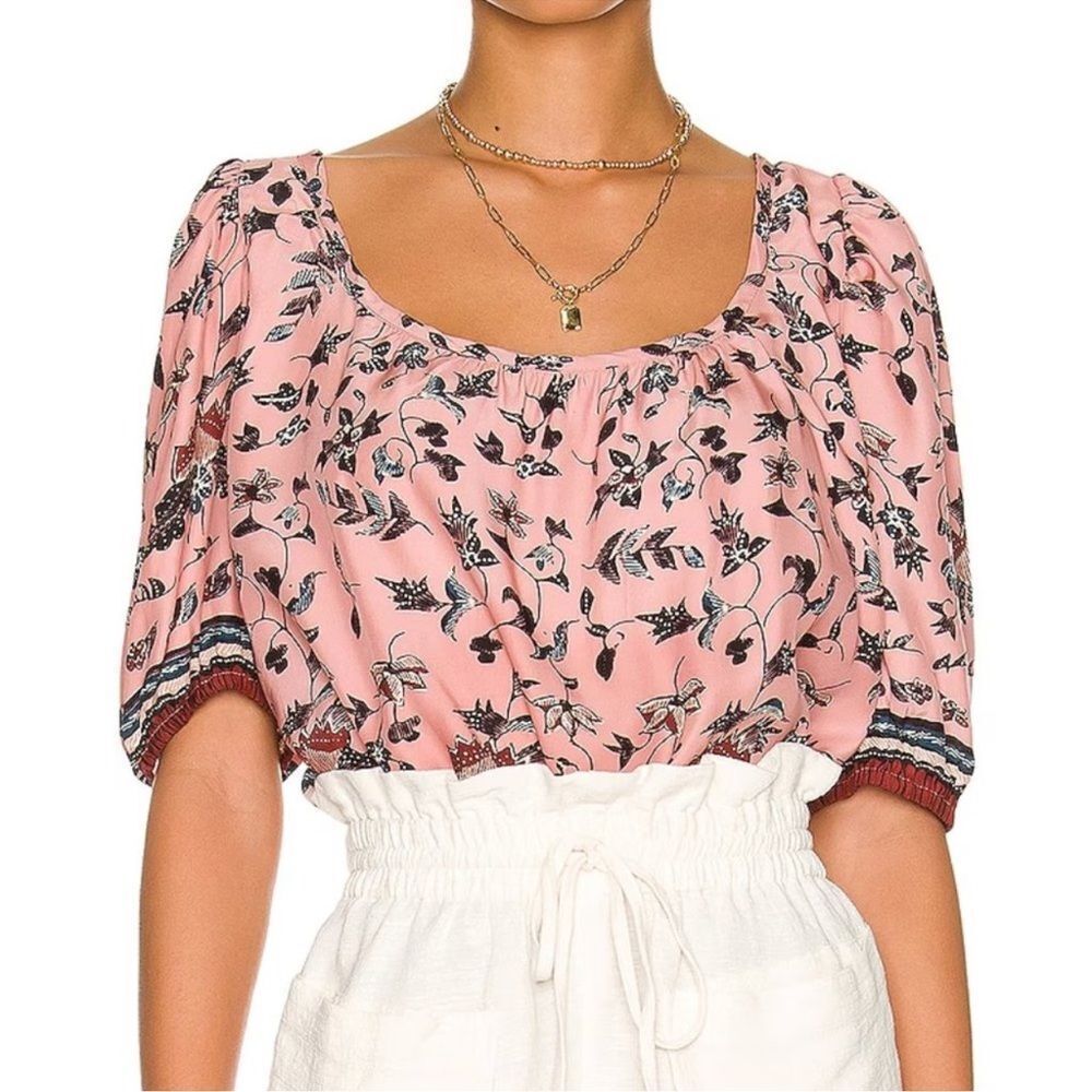 NEW Natalie Martin x Revolve Kelly Top Lotus Print Champagne Size Small